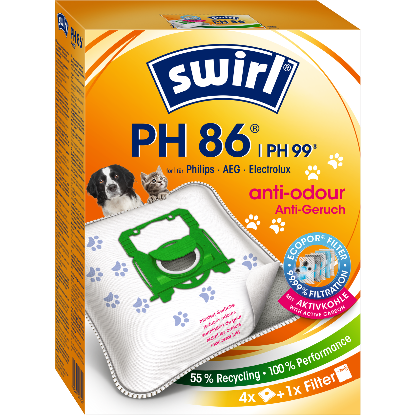 Swirl EcoPor Anti-Geruch Staubsaugerbeutel PH 86/99 Verpackung Vorderseite