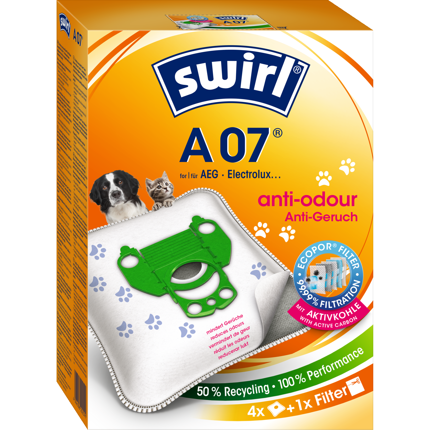 Swirl EcoPor Anti-Geruch Staubsaugerbeutel A 07 Verpackung Vorderseite