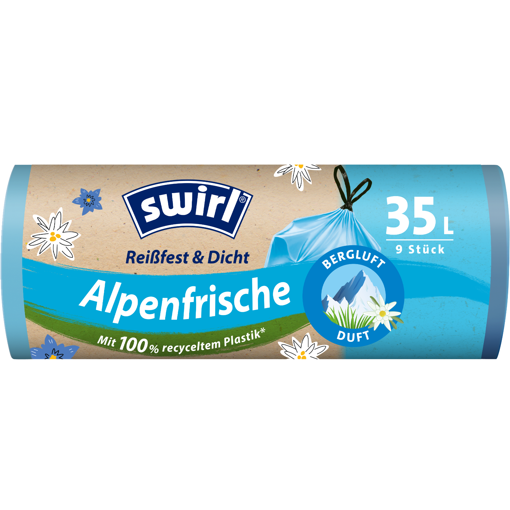 Swirl Alpenfrische-Duft-Müllbeutel Verpackung Vorderseite - 35Liter