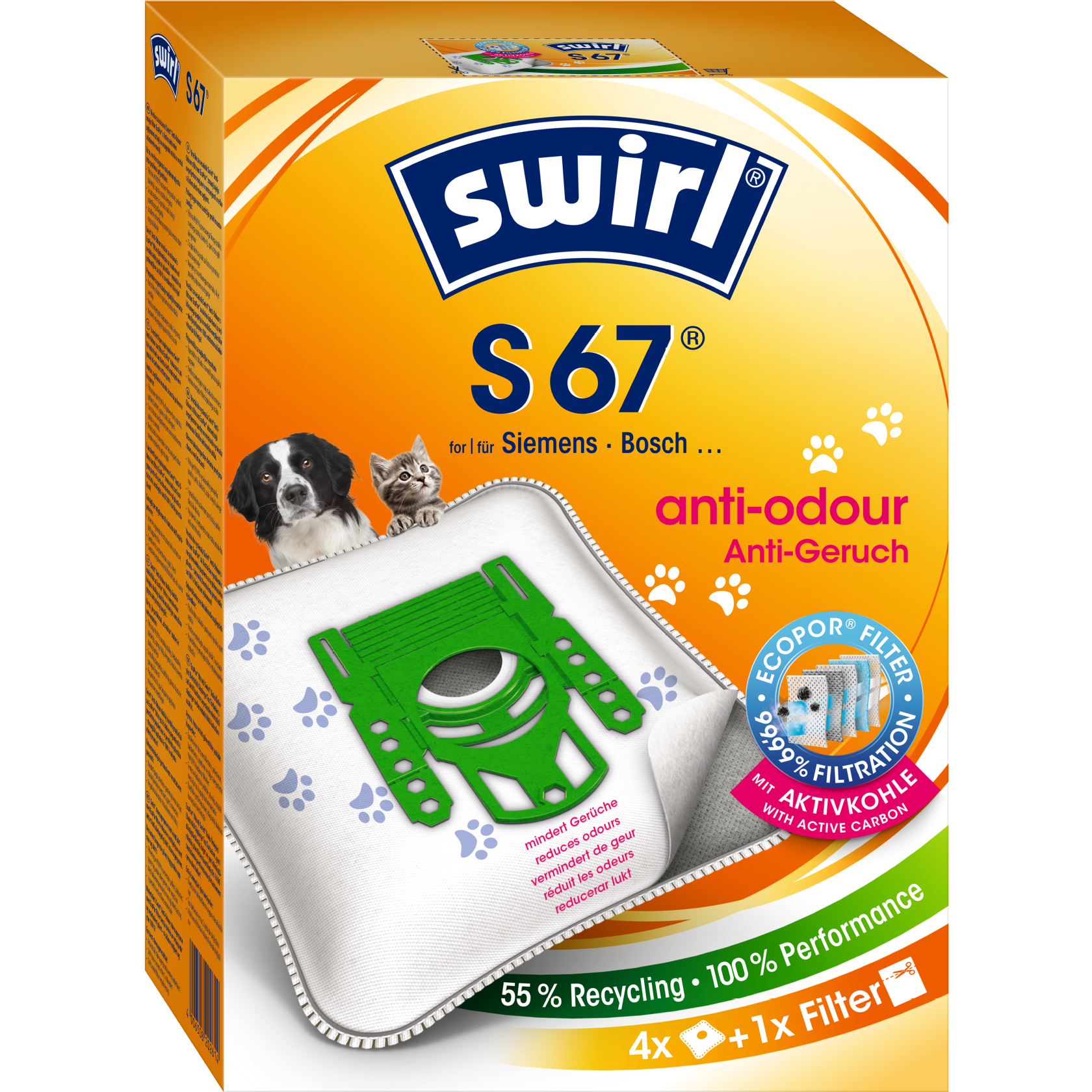 Swirl EcoPor Anti-Geruch Staubsaugerbeutel S 67 Verpackung Vorderseite