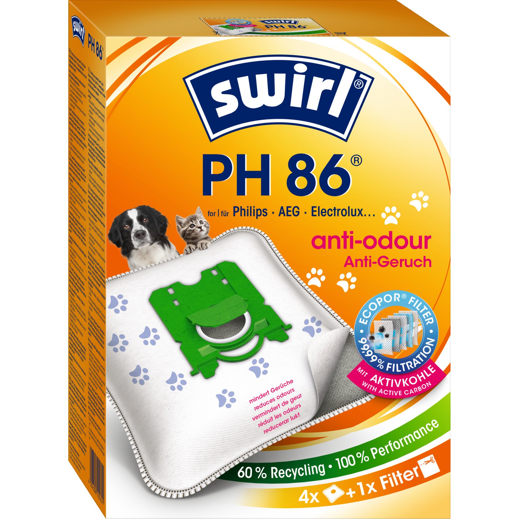 Swirl EcoPor Anti-Geruch Staubsaugerbeutel PH 86 Verpackung Vorderseite