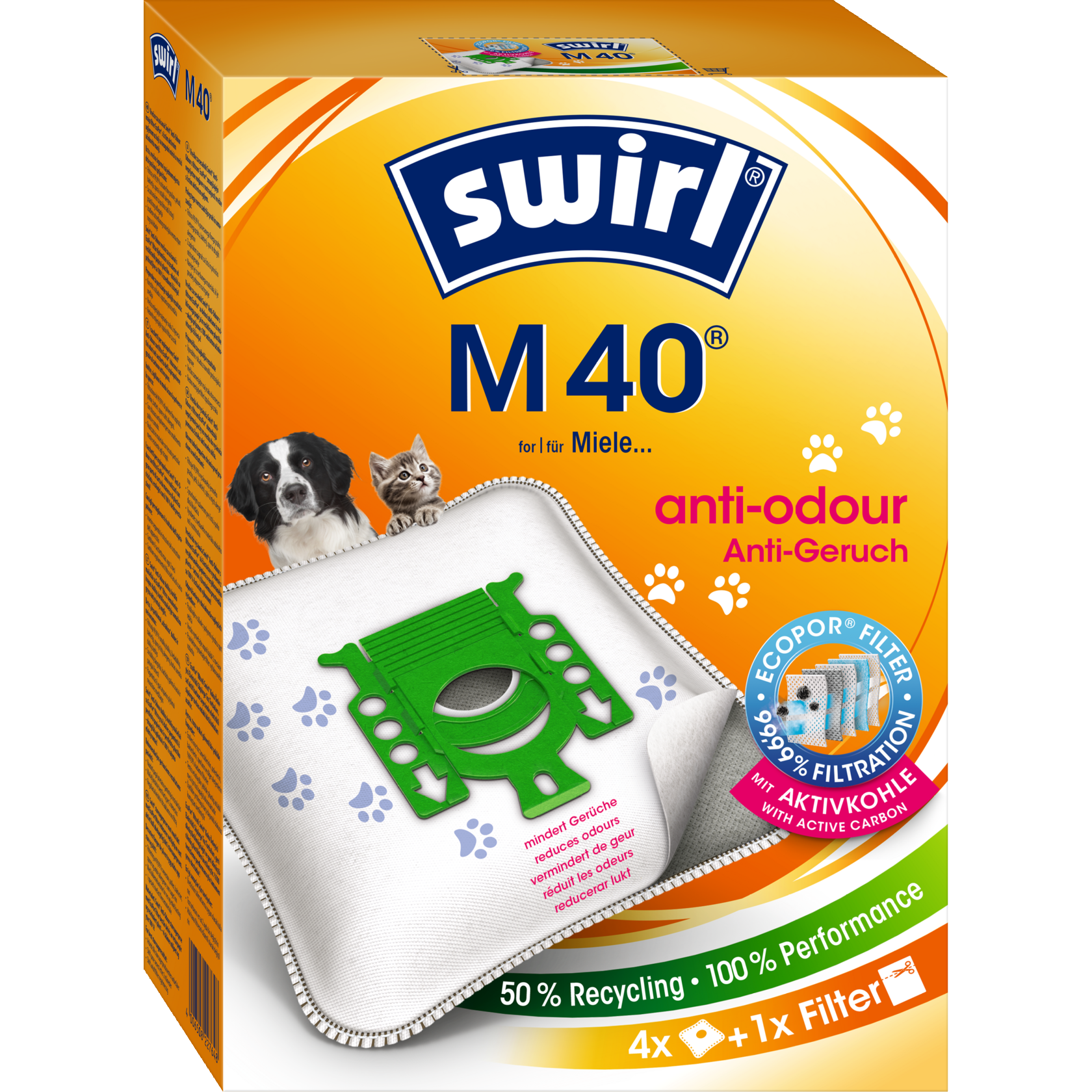Swirl EcoPor Anti-Geruch Staubsaugerbeutel M 40 Verpackung Vorderseite