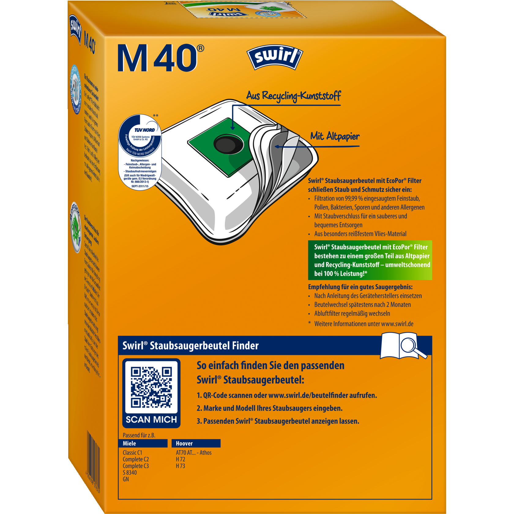 Swirl EcoPor Staubsaugerbeutel M 40 Verpackung Rückseite