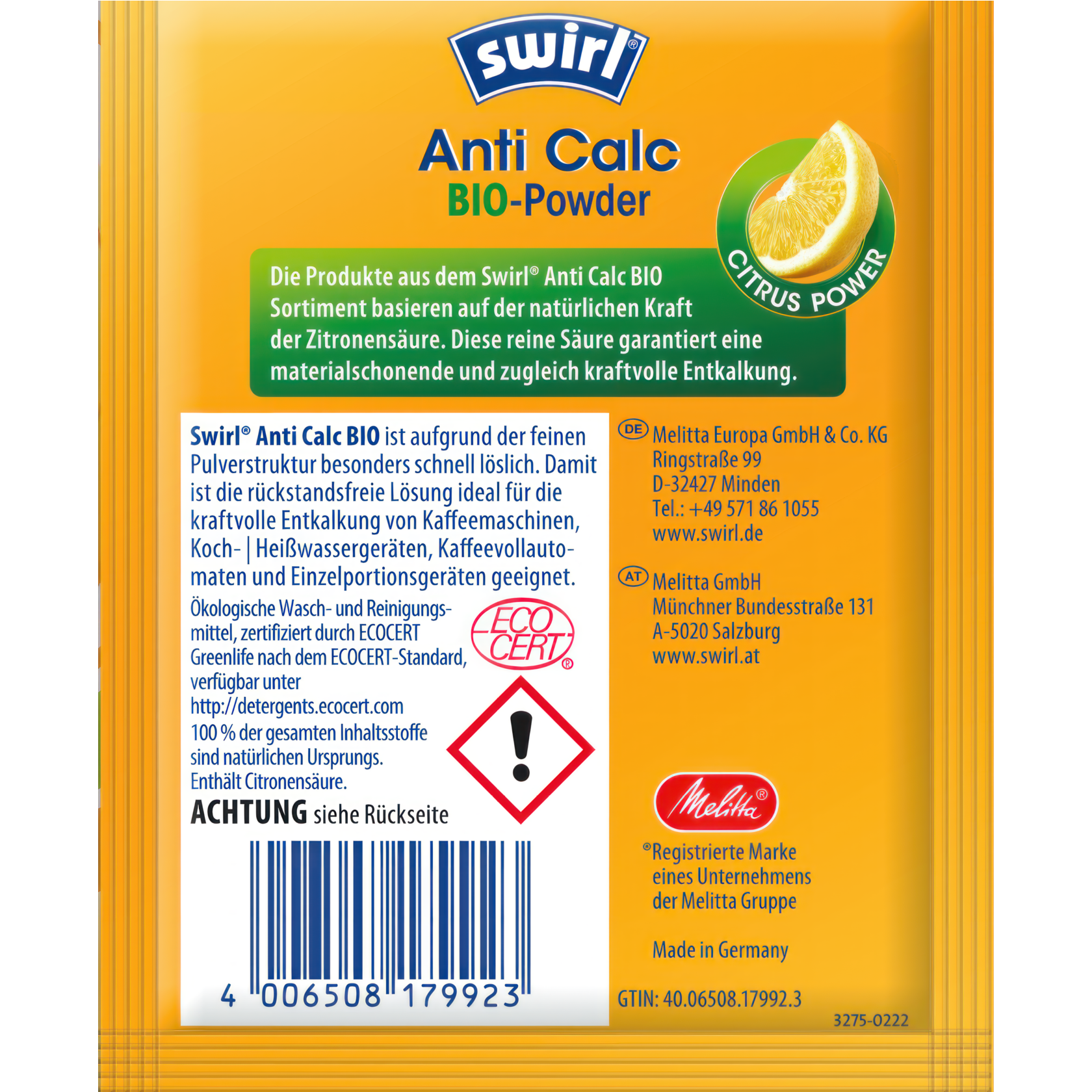 Swirl Anti Calc Bio-Powder Verpackung Rückseite