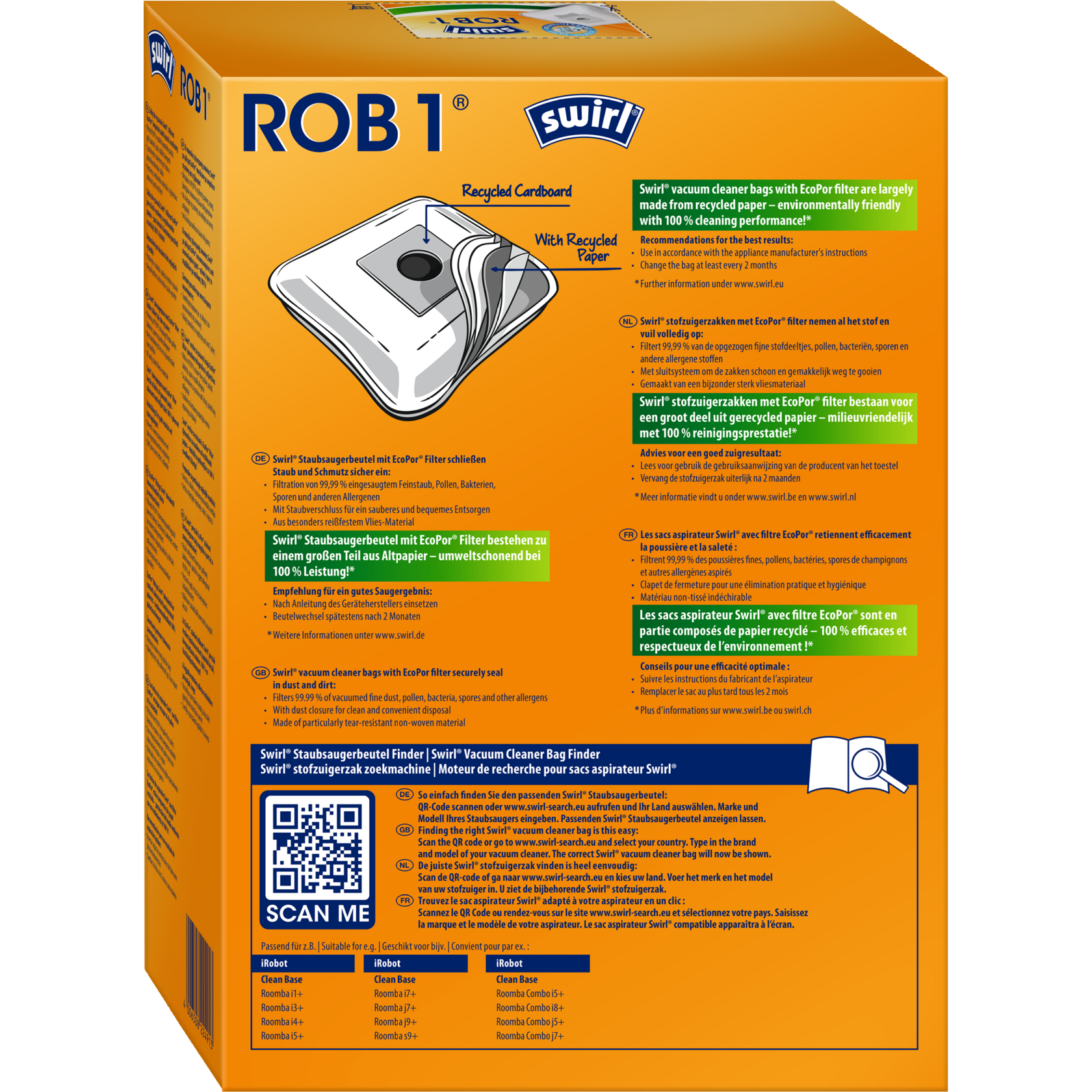 Swirl EcoPor Staubsaugerbeutel ROB 1 Verpackung Rückseite